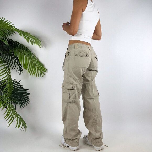 Vintage Y2K Grunge Khaki Gorpcore Low Rise Granola Girl Baggy Cargo Pants / 0 - Picture 2 of 7